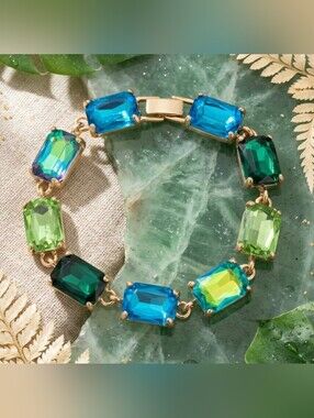 Gold-Tone Multi-Gem Blue & Green Bracelet